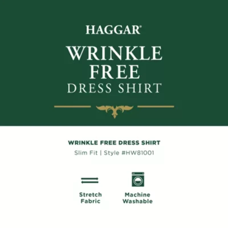 Haggar Mens Slim Fit Wrinkle Free Long Sleeve Dress Shirt