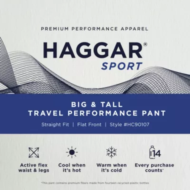 Haggar Sport Travel Performance Mens Straight Fit Big and Tall Flat Front Pant