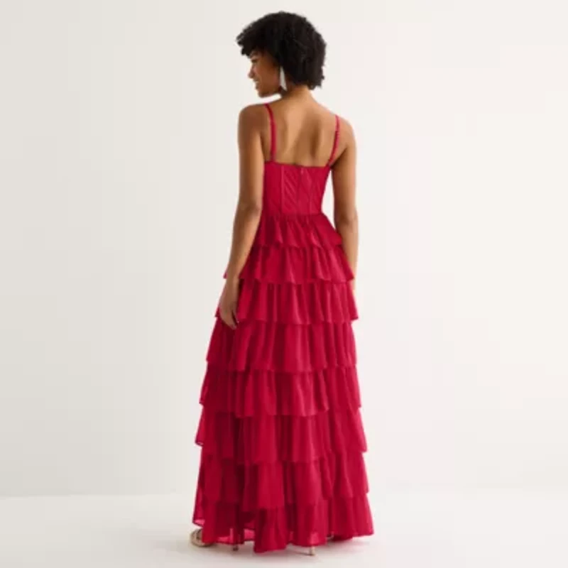 by&by Womens Juniors Sleeveless Satin Ball Gown