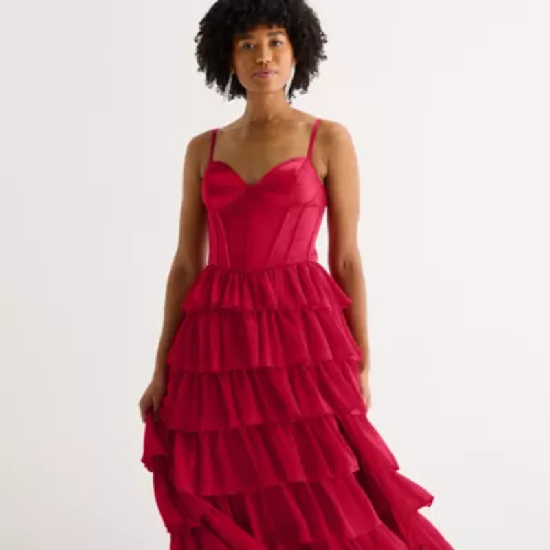 by&by Womens Juniors Sleeveless Satin Ball Gown