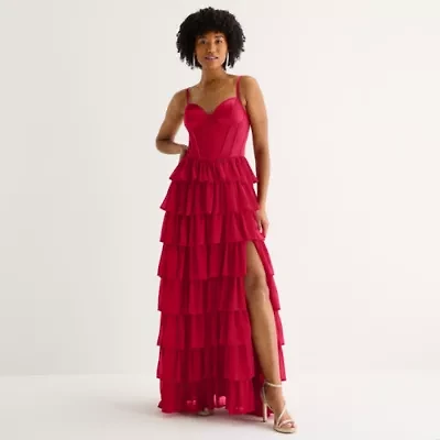 by&by Womens Juniors Sleeveless Satin Ball Gown