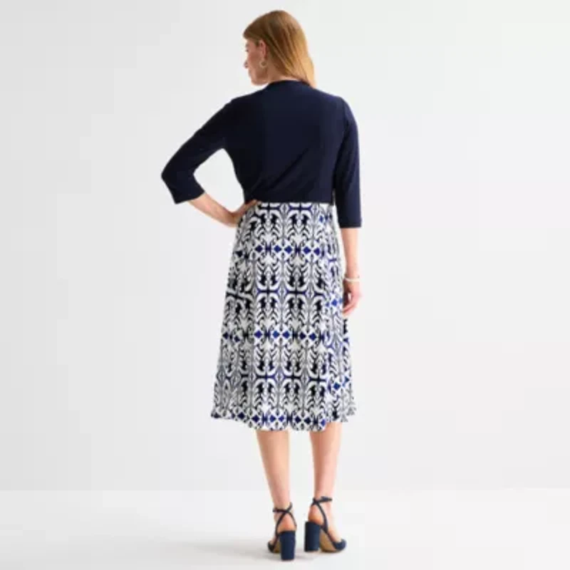 Danny & Nicole Womens Damask Midi Jacket Dress