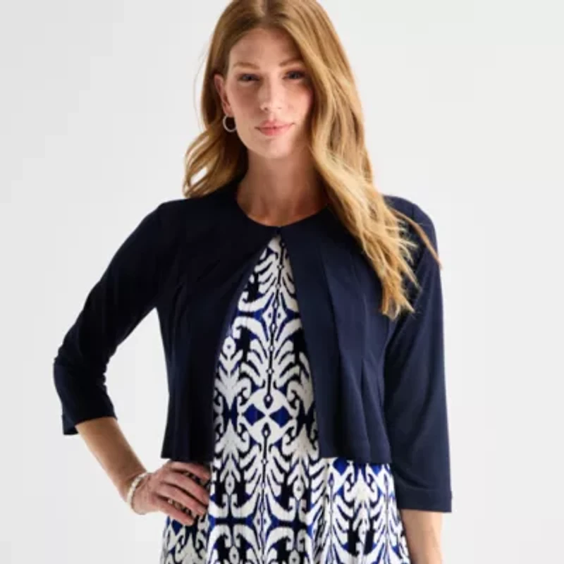 Danny & Nicole Womens Damask Midi Jacket Dress