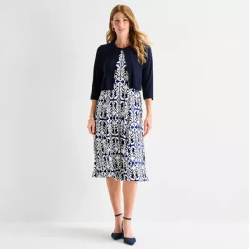 Danny & Nicole Womens Damask Midi Jacket Dress