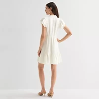 Willow Glenn Womens Short Sleeve Embroidered Babydoll Dress