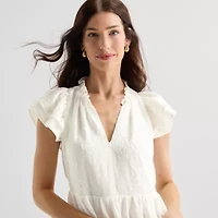 Willow Glenn Womens Short Sleeve Embroidered Babydoll Dress