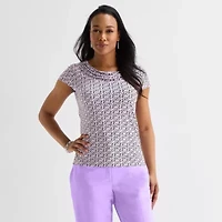 Black Label by Evan-Picone Womens Cowl Neck Short Sleeve Blouse