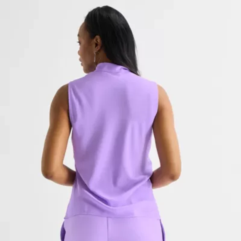 Black Label by Evan-Picone Womens Split Tie Neck Sleeveless Blouse