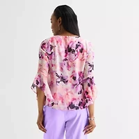 Black Label by Evan-Picone Womens Crew Neck 3/4 Sleeve Blouse