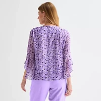 Black Label by Evan-Picone Womens Round Neck 3/4 Sleeve Blouse