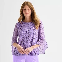 Black Label by Evan-Picone Womens Round Neck 3/4 Sleeve Blouse