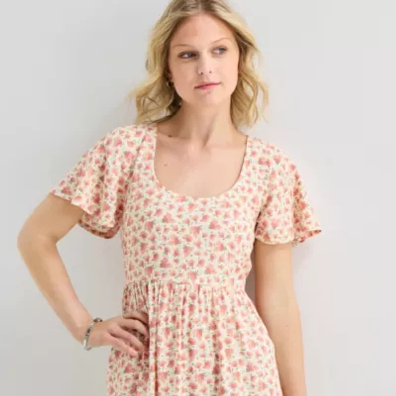 Hurley Womens Juniors Short Sleeve Floral Fit + Flare Dress