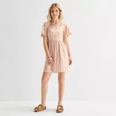 Hurley Womens Juniors Short Sleeve Floral Fit + Flare Dress