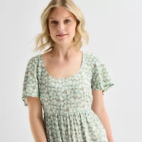 Hurley Womens Juniors Short Sleeve Floral Fit + Flare Dress