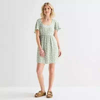 Hurley Womens Juniors Short Sleeve Floral Fit + Flare Dress