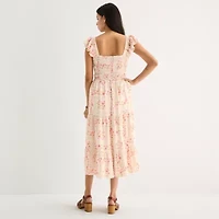 Arizona Womens Juniors Midi Peasant Dress