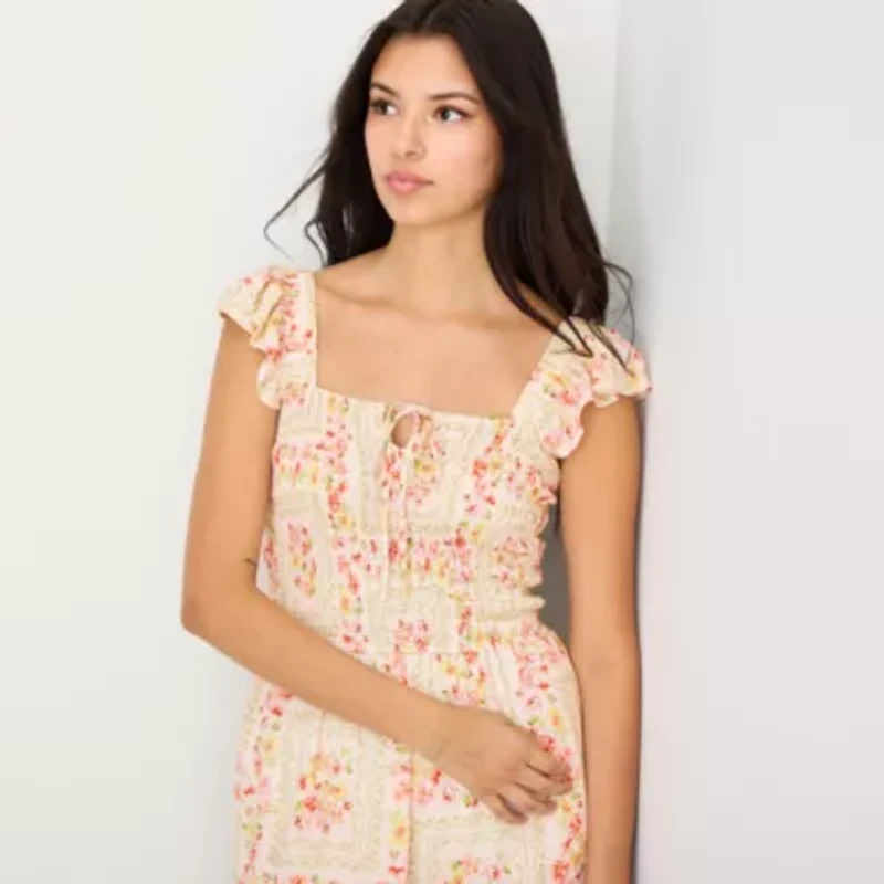 Arizona Womens Juniors Midi Peasant Dress