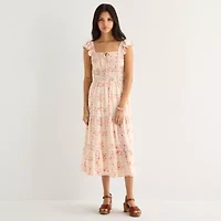 Arizona Womens Juniors Midi Peasant Dress