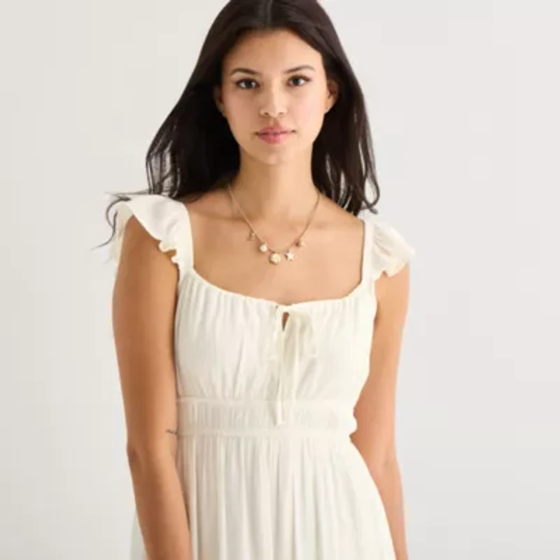 Arizona Womens Juniors Sleeveless Midi Peasant Dress