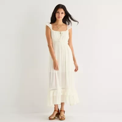 Arizona Womens Juniors Sleeveless Midi Peasant Dress