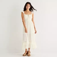 Arizona Womens Juniors Sleeveless Midi Peasant Dress