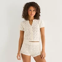 Arizona Womens V Neck Short Sleeve Button Juniors Cardigan