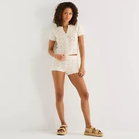 Arizona Womens V Neck Short Sleeve Button Juniors Cardigan