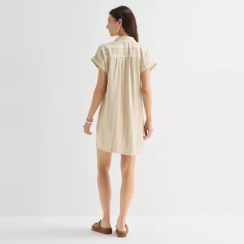 St. John's Bay Womens Short Sleeve Striped Sheath Dress