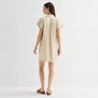 St. John's Bay Womens Short Sleeve Striped Sheath Dress