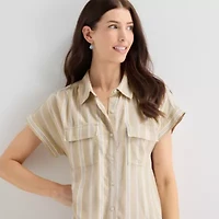 St. John's Bay Womens Short Sleeve Striped Sheath Dress