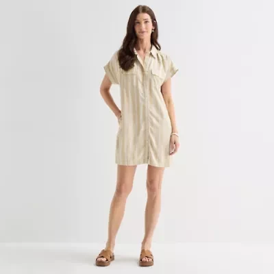 St. John's Bay Womens Short Sleeve Striped Sheath Dress