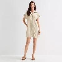 St. John's Bay Womens Short Sleeve Striped Sheath Dress