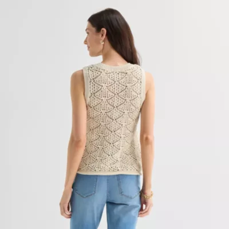 St. John's Bay Womens Crew Neck Sleeveless Pullover Sweater