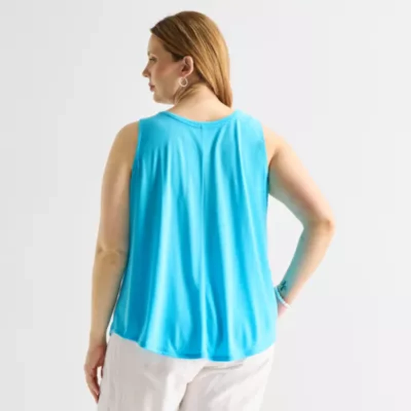 St. John's Bay Womens Plus Round Neck Sleeveless Tank Top