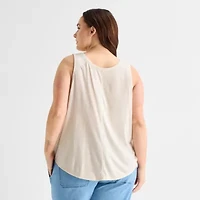 St. John's Bay Womens Plus Round Neck Sleeveless Tank Top