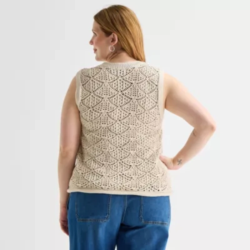 St. John's Bay Plus Womens Crew Neck Sleeveless Pullover Sweater