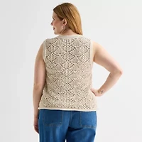 St. John's Bay Plus Womens Crew Neck Sleeveless Pullover Sweater