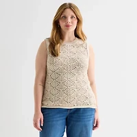 St. John's Bay Plus Womens Crew Neck Sleeveless Pullover Sweater