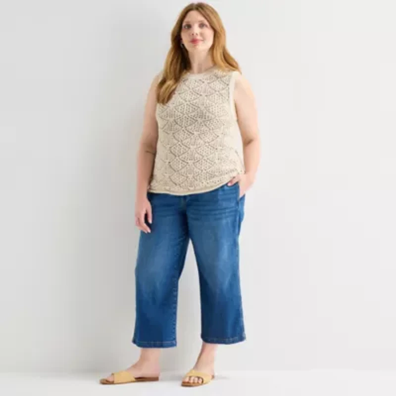 St. John's Bay Plus Womens Crew Neck Sleeveless Pullover Sweater