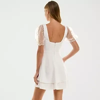 City Triangle Womens Juniors Pearl Trim Fit + Flare Dress