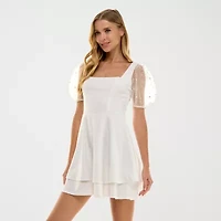 City Triangle Womens Juniors Pearl Trim Fit + Flare Dress