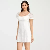 City Triangle Womens Juniors Short Sleeve Lace Fit + Flare Dress