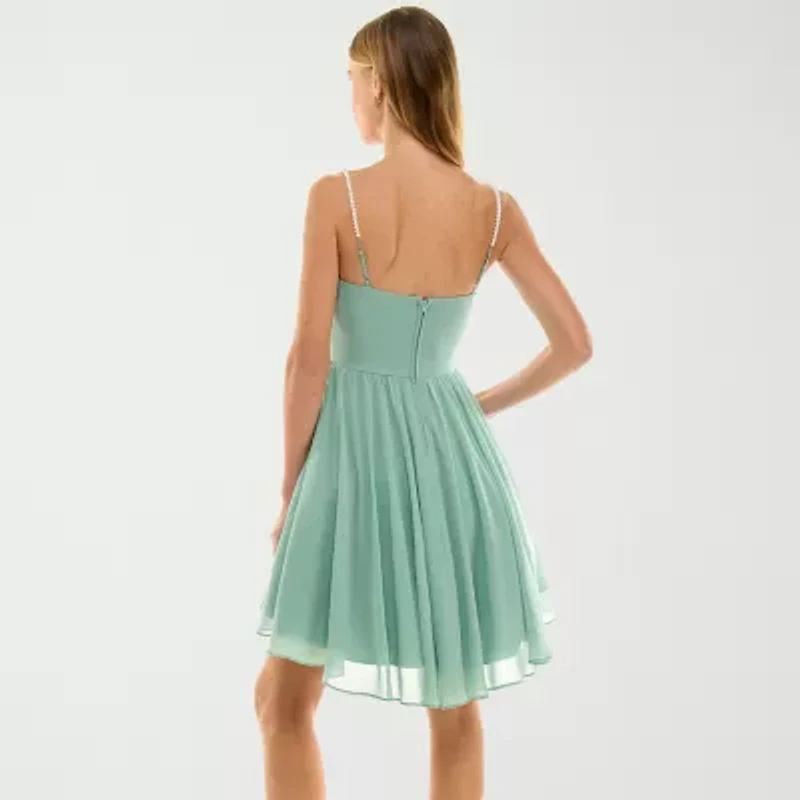 City Triangle Womens Juniors Pearl Trim Fit + Flare Dress