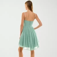 City Triangle Womens Juniors Pearl Trim Fit + Flare Dress