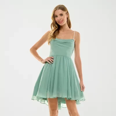 City Triangle Womens Juniors Pearl Trim Fit + Flare Dress