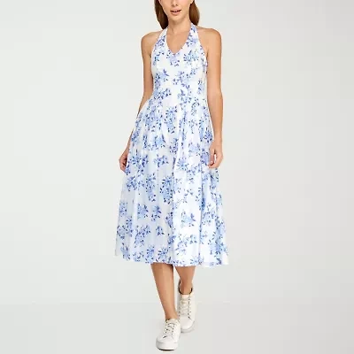 B. Smart Womens Juniors Sleeveless Floral Midi Fit + Flare Dress