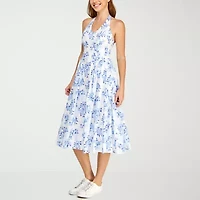 B. Smart Womens Juniors Sleeveless Floral Midi Fit + Flare Dress