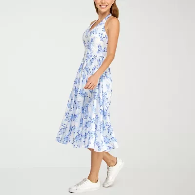 B. Smart Womens Juniors Sleeveless Floral Midi Fit + Flare Dress