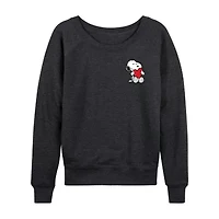 Peanuts Valentines Hugging Heart Womens Boat Neck Long Sleeve Classic Fit Graphic T-Shirt