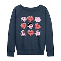 Candy Heart Grid Womens Boat Neck Long Sleeve Classic Fit Peanuts Graphic T-Shirt